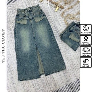 Chân váy bò dáng dài hở túi siêu đẹp, size S M L