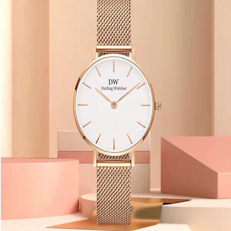 Đồng hồ nữ dw chính hãng mặt tròn dây kim loại dây đồng hồ vải thời trang đẹp cao cấp xịn giá rẻ mặt tròn màu vàng