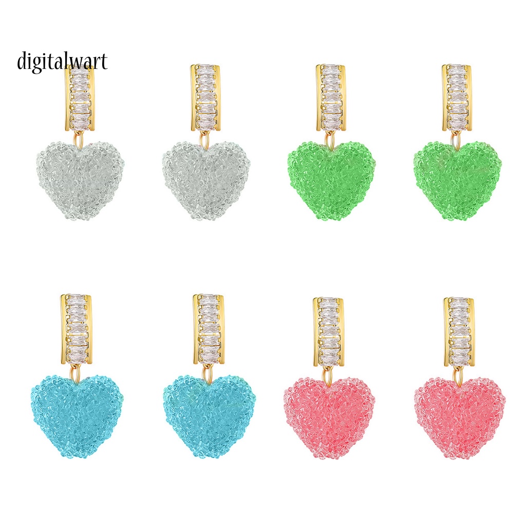 Kỹ Thuật Số| 1 Đôi Bông Tai Dáng Dài Đính Đá Zircon Hình Trái Tim Lấp Lánh Thời Trang Dự Tiệc Cho Nữ