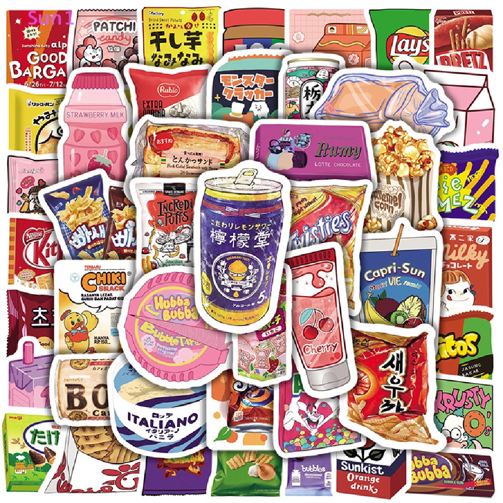 Bộ 50 Miếng Dán Chống Nước Họa Tiết Hoạt Hình Graffiti Sun1 >