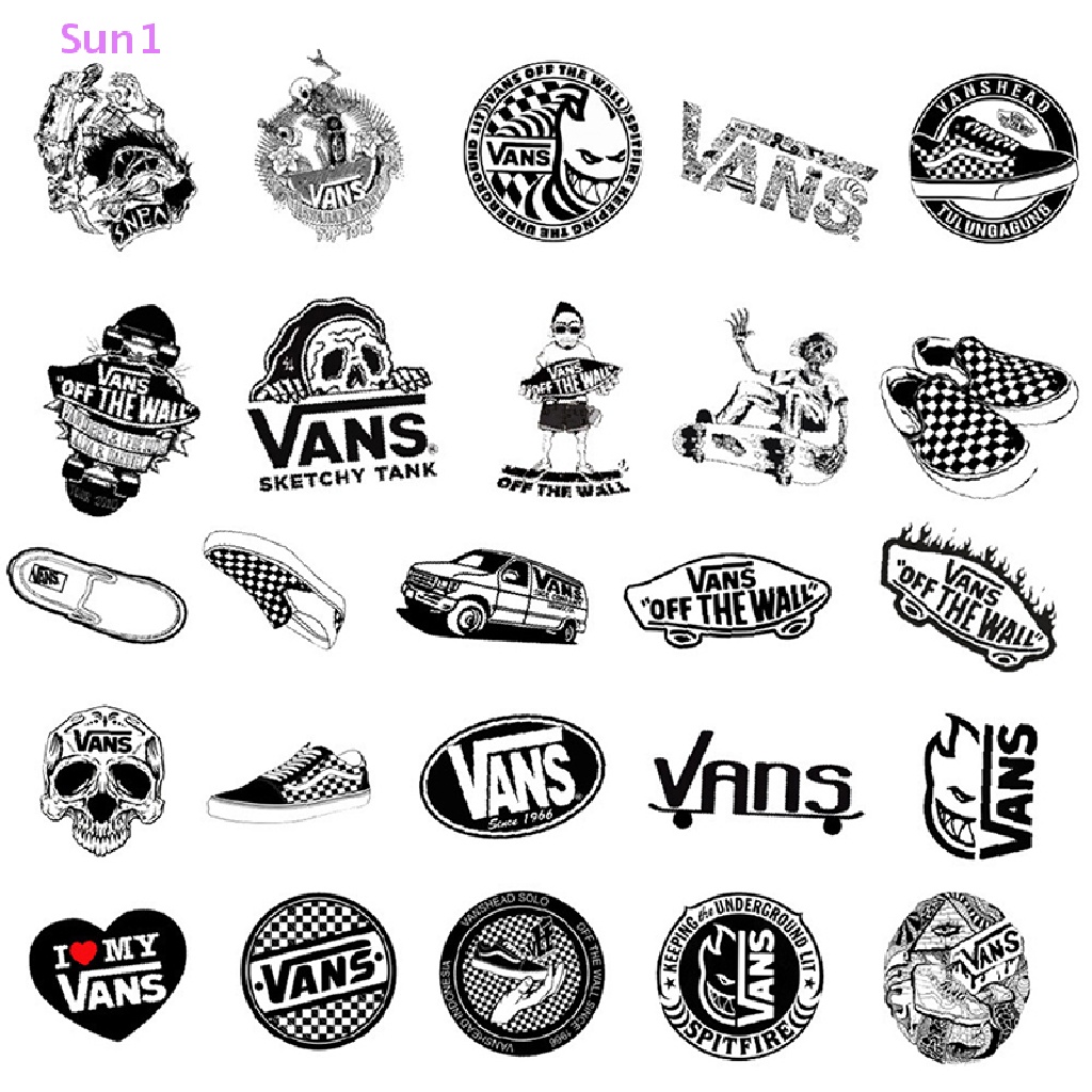 Set 50 Nhãn Dán Trang Trí Va Li Kéo Họa Tiết Graffiti Trắng Đen Cá Tính Sun1 >