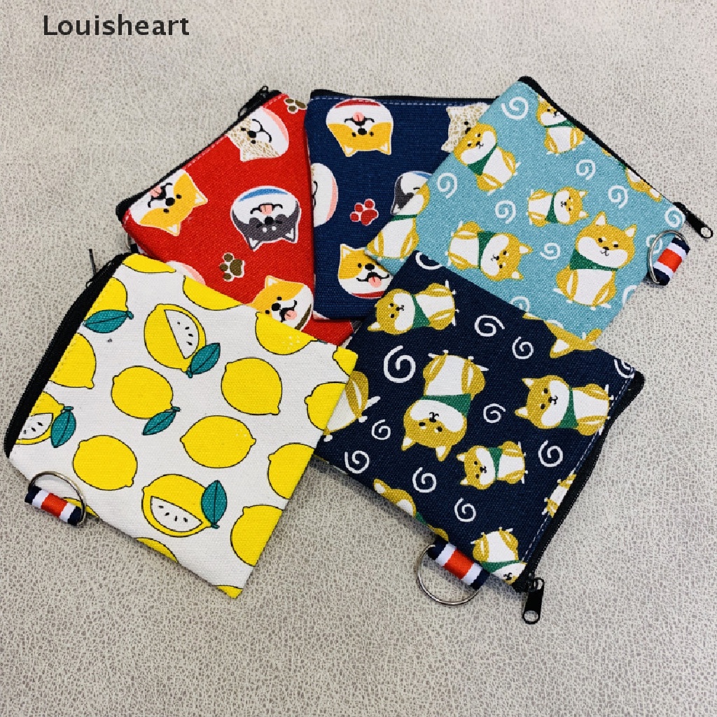 Louisheart Ví Canvas Đựng Tiền Xu / Chìa Khóa Họa Tiết Chú Chó Dễ Thương Sáng Tạo