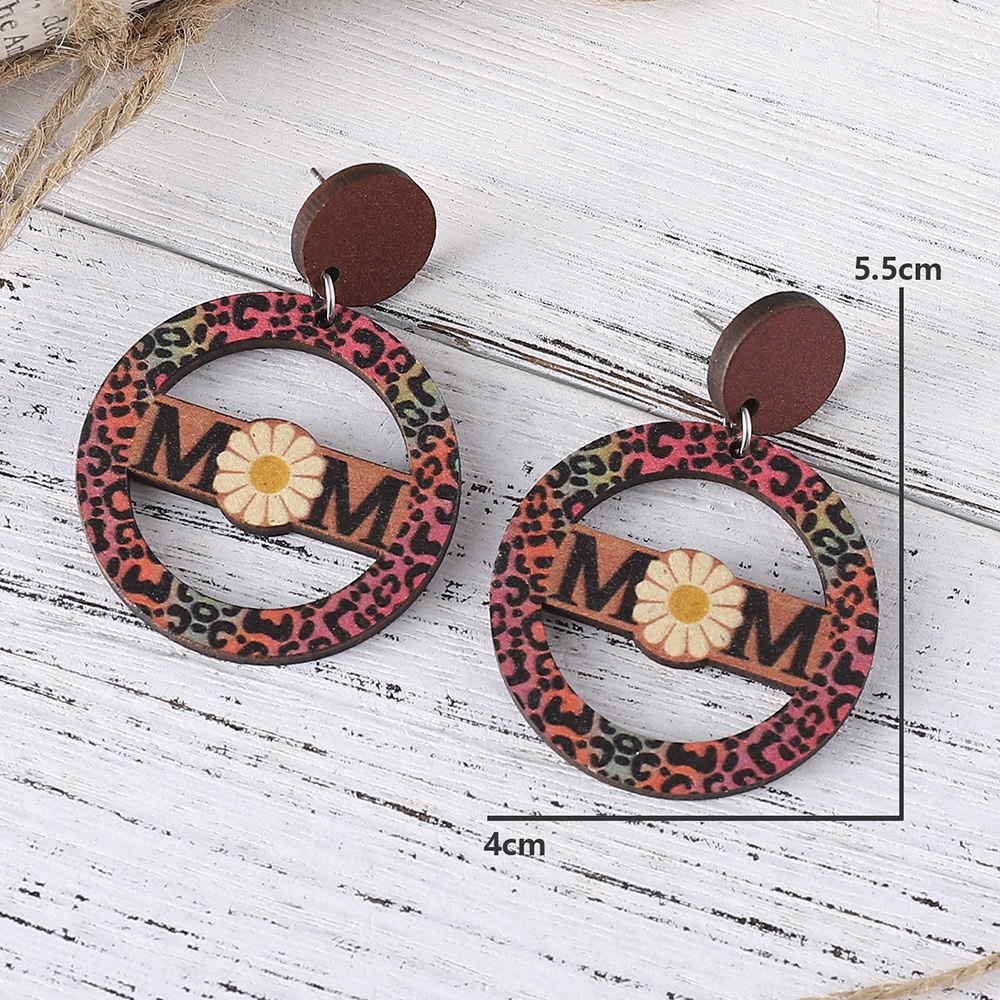 Bông Tai Gỗ Hai Mặt Tròn Họa Tiết Da Báo / Mặt Trời Khoét Lỗ Phong Cách Dân Tộc Cổ Điển Thích Hợp Làm Quà Tặng Ngày Của Mẹ