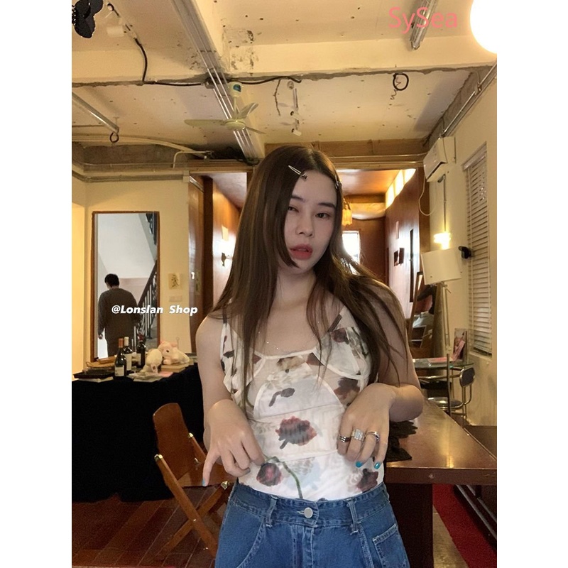 Áo Hai Dây Họa Tiết Hoa Quyến Rũ Cho Nữ