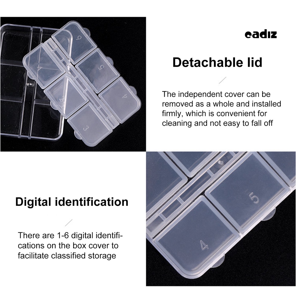 Bộ 5 Hộp Nhựa Trong Suốt 6 Ngăn Đựng Trang Sức Sức Chứa Lớn Tiết Kiệm Không Gian