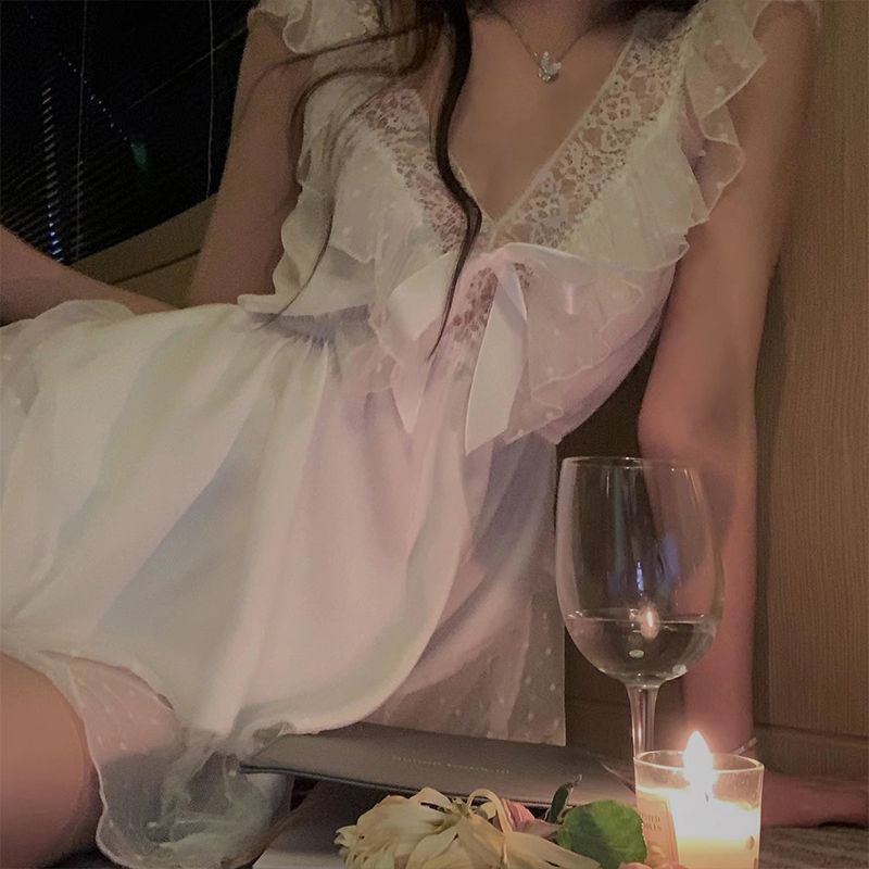 Đầm Hai Dây Hở Lưng Dáng Rộng Vải Satin Phối Ren Màu Trắng Phong Cách Pháp Thời Trang Mùa Hè Quyến Rũ Cho Nữ