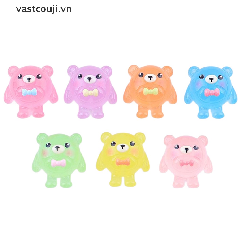 Bộ 5 Tượng Gấu Phát Sáng Bằng Nhựa Resin Trang Trí Tiểu Cảnh VASTJI