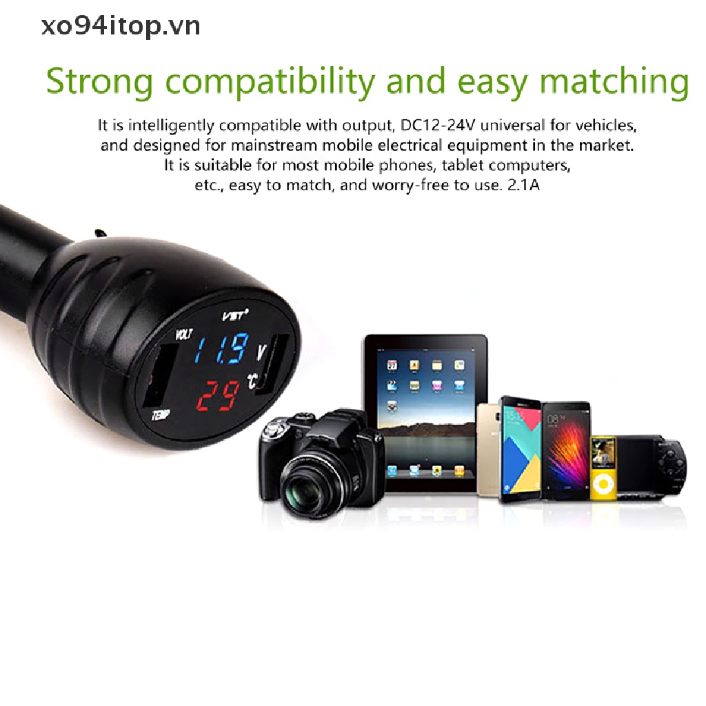 Vôn Kế Kỹ Thuật Số Hai Cổng USB 12V / 24V Có Đèn LED Cho Xe Hơi