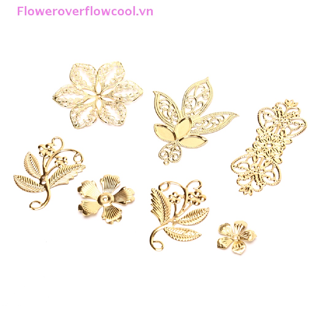 Bộ 50 Lá Kim Loại Hình Hoa Lá Phong Cách Vintage Dùng Làm Trang Sức Thủ Công DIY