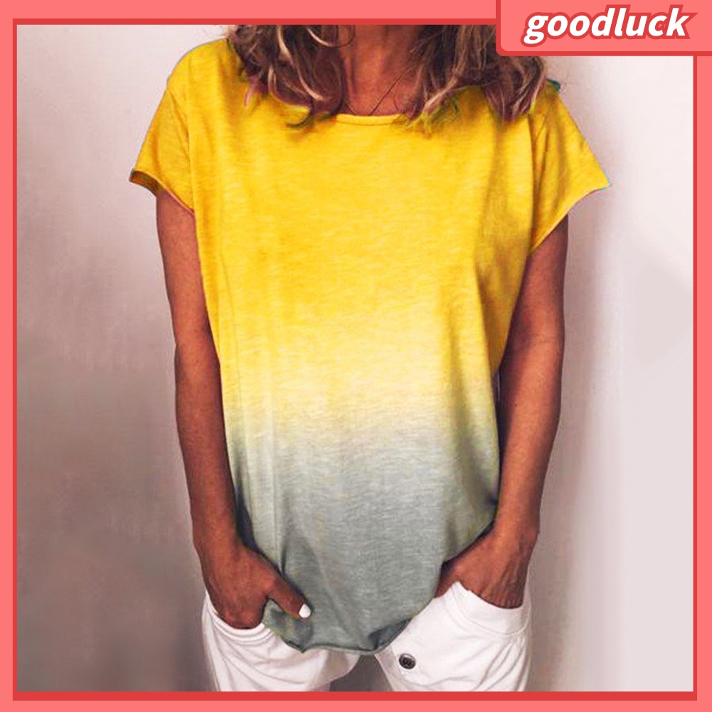 [ULK] Áo Thun Dáng Rộng Màu Nhuộm Cổ Thuyền Thư Giãn Thời Trang Mùa Hè Dành Cho Nữ