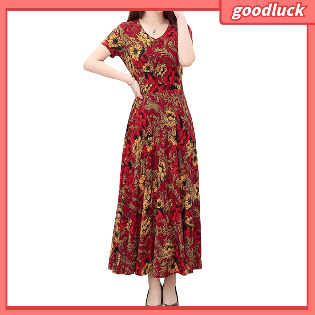 Đầm Maxi Tay Ngắn Cổ Chữ V Dáng Rộng In Họa Tiết Hoa Phong Cách Vintage Thời Trang Mùa Hè Cho Nữ
