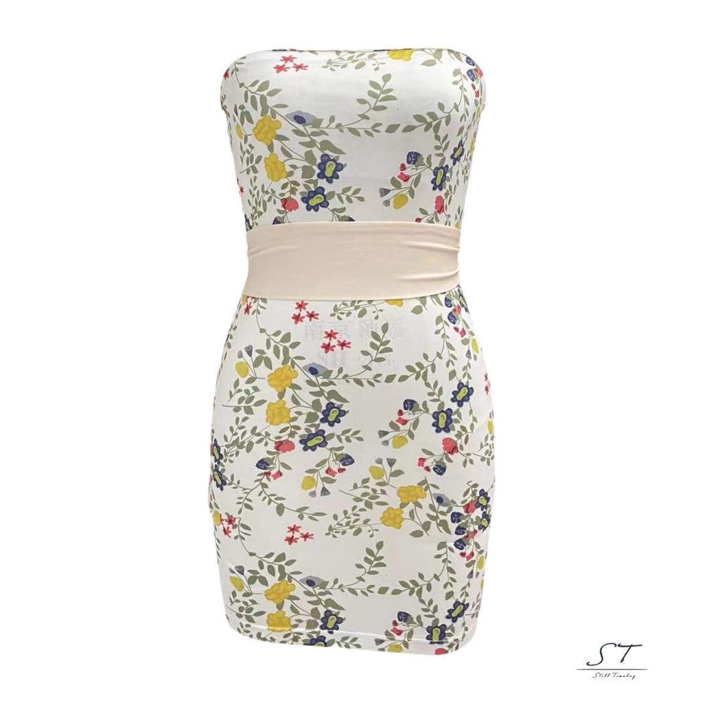 Đầm Ôm Dáng Không Dây Hở Lưng In Họa Tiết Hoa CY03 Dành Cho Nữ