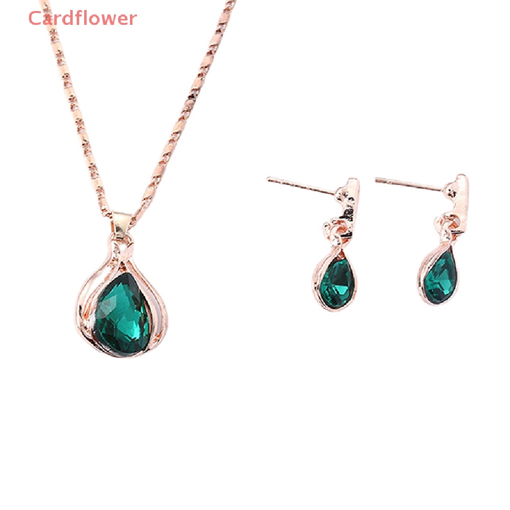 Bộ Vòng cổ + Bông Tai Hình Giọt Nước Màu Xanh Dương Phong Cách Âu Mỹ Thời Trang Cho Nữ