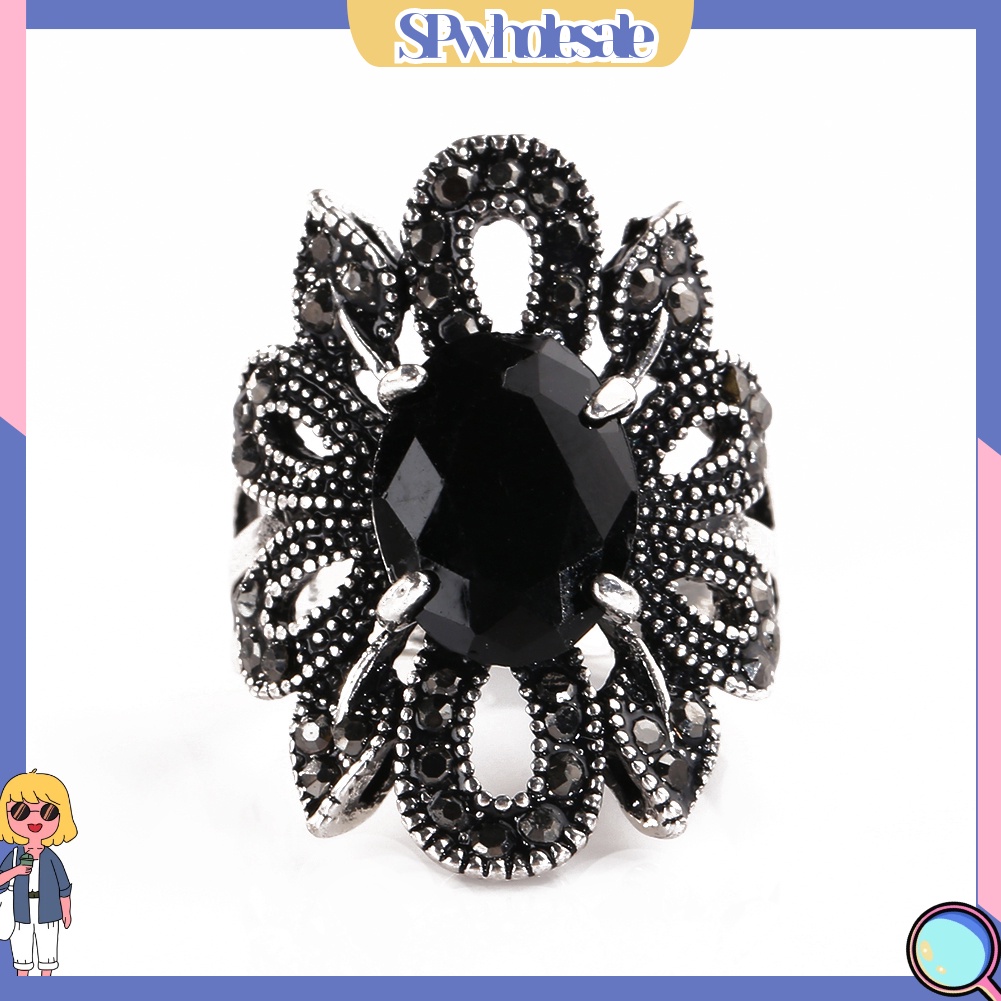 <SPwholesale> Nhẫn Hợp Kim Đính Đá Hình Hoa Phong Cách Vintage Cho Nữ