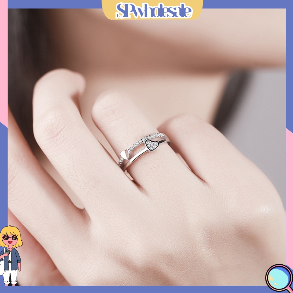 <SPwholesale> Nhẫn Hở Hai Đầu Hình Trái Tim Đính Đá Thời Trang Cho Nữ