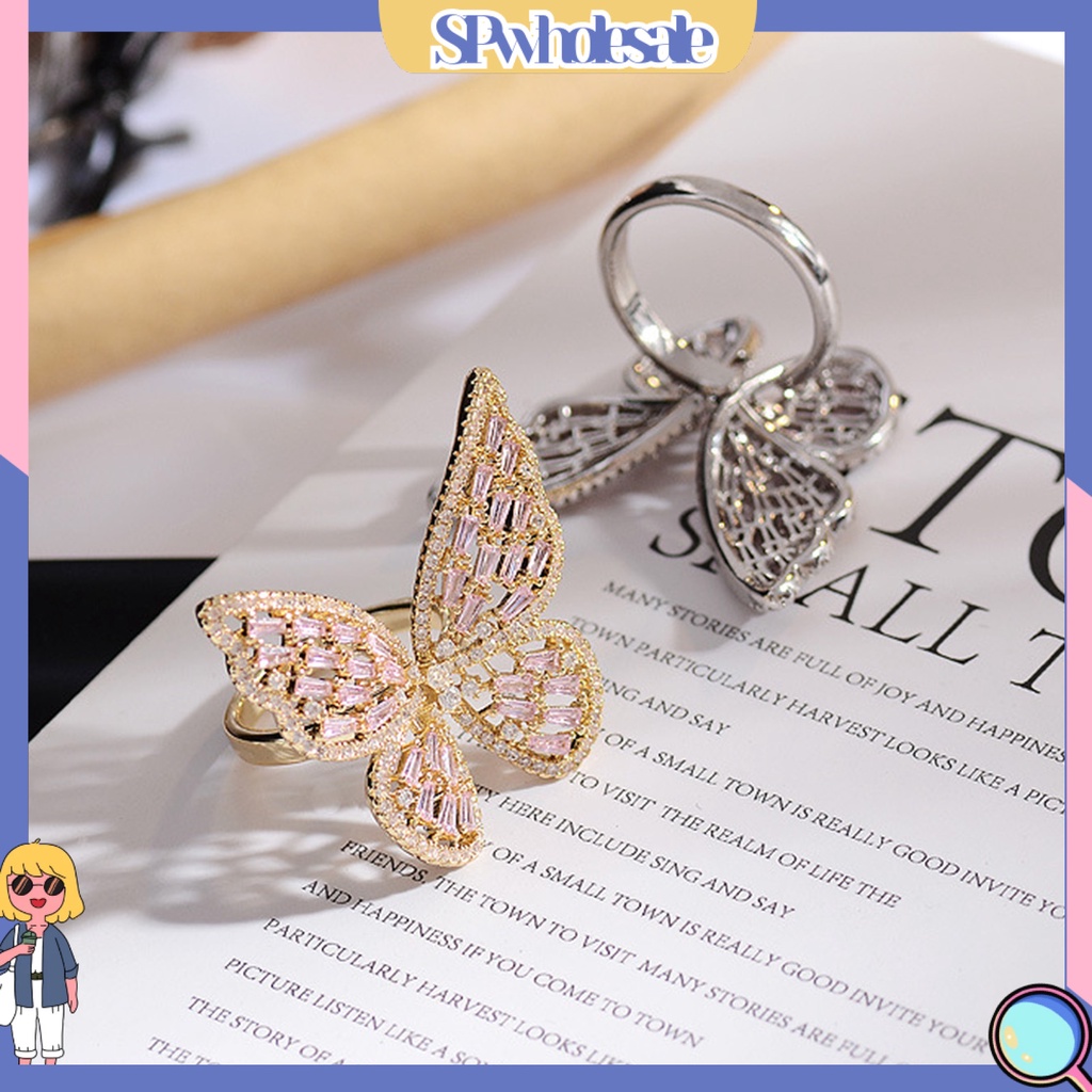 <SPwholesale> Nhẫn Hình Bướm Rỗng Đính Đá Thời Trang Cho Nữ