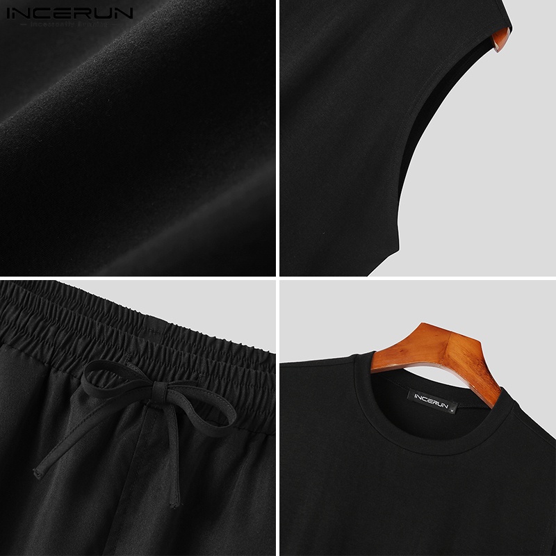 Bộ đồ INCERUN gồm áo tanktop không tay dáng rộng và quần short thời trang thể thao cá tính