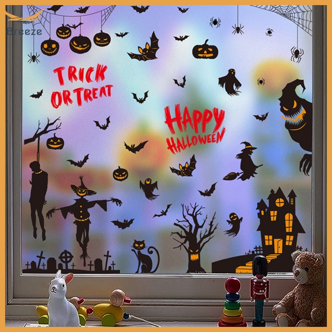 9 Miếng Dán Cửa Sổ Trang Trí Chủ Đề Halloween