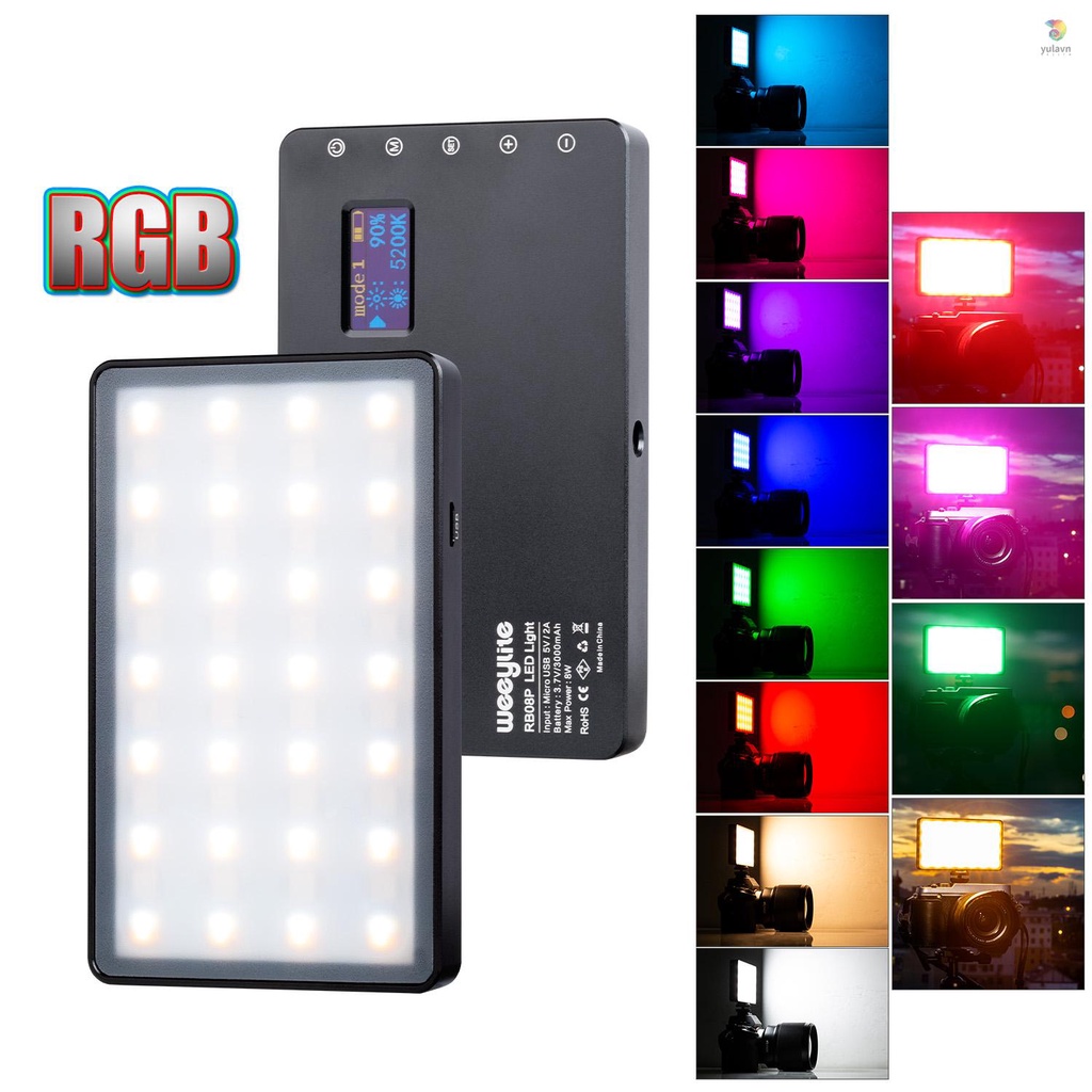 Đèn LED Video RGB Weeylite RB08P 2500K-8500K CRI 95 + 8W Tích Hợp Pin 3000mAh Nhiều Màu Sắc Dùng Chụp Ảnh Sáng Tạo
