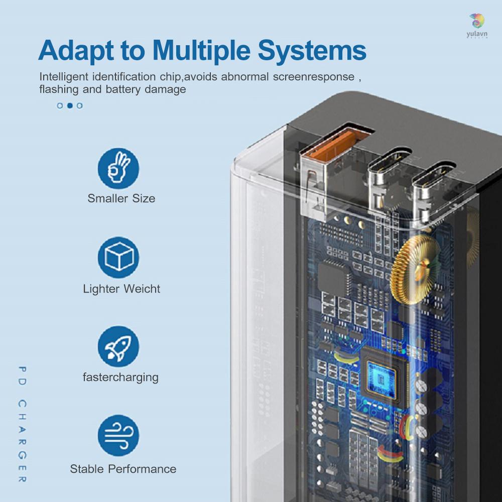 Tẩu Sạc Nhanh USB C 65W 3 Cổng PD Type C Gắn Tường Tương Thích Với Laptop / Điện Thoại