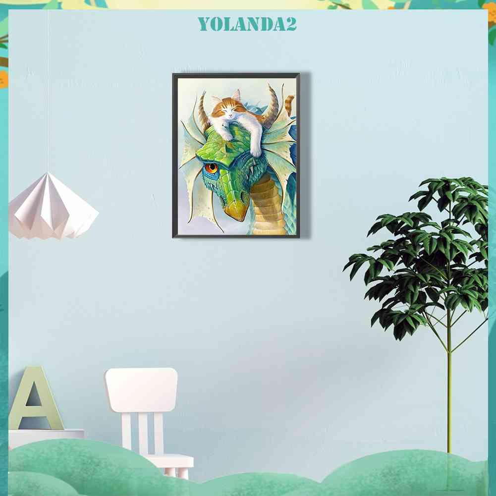 Tranh Đính Đá Kim Cương Toàn Bộ 5D DIY Hình Vẽ Mèo Khủng Long Trang Trí Nhà Cửa