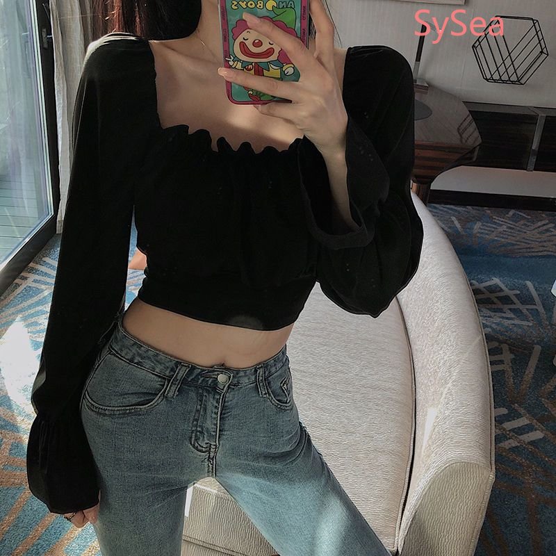 Áo Kiểu Tay Phồng Cổ Vuông Phối Ren Phong Cách Pháp Xinh Xắn Cho Nữ