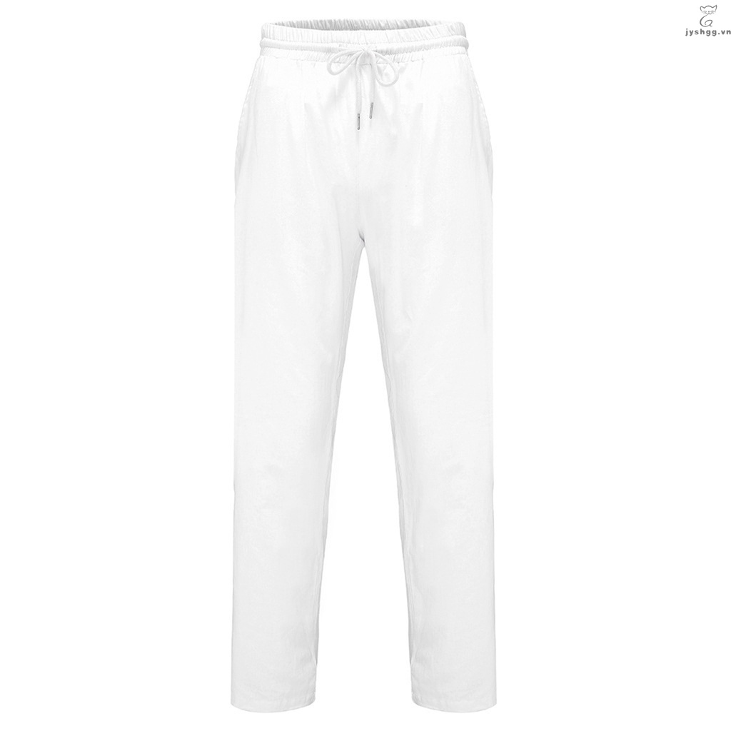 Quần Dài Nam Vải Lanh Cotton Mềm Mại Lưng Thun Rút Dây Thời Trang Đi Biển