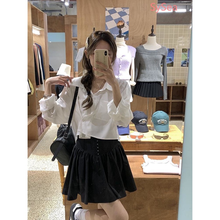 Áo Sơ Mi Dài Tay Cổ Polo Thiết Kế Không Đồng Đều Thời Trang Theo Phong Cách Pháp Cho Nữ