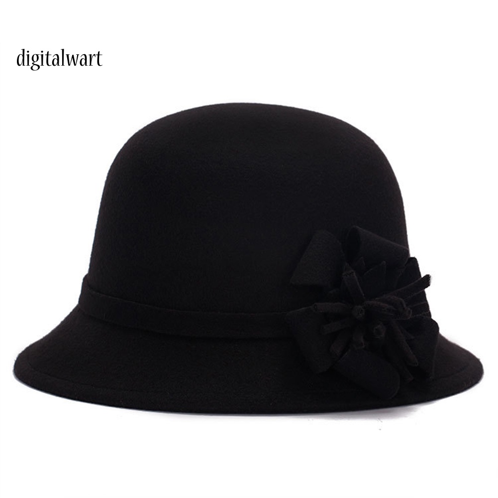 Kỹ Thuật Số| Mũ Bowler Hat Màu Trơn Thêu Hoa Phong Cách Retro Cho Nữ