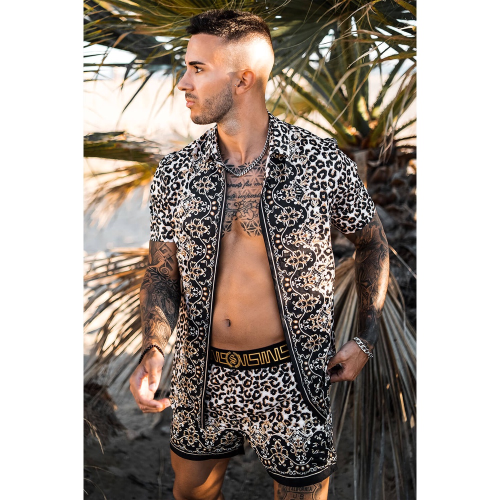 Bộ Đồ Chơi Phong Cách Hawaii Độc Đáo| Bộ In Họa Tiết Da Báo Korte Mouw Zomer|Áo Sơ Mi Bloemen Dây Bện Thời Trang Dạo Phố Cá Tính