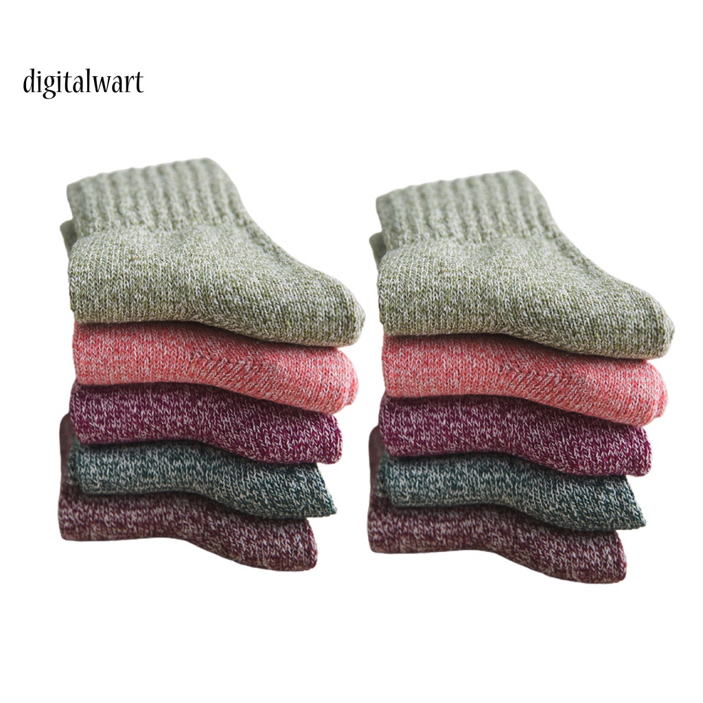 Kỹ Thuật Số| Set 5 Đôi Vớ Len Cổ Trung Màu Sắc Đơn Giản Dành Cho Nữ
