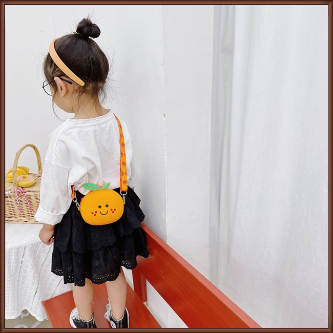 Túi Đeo Chéo Vai Đựng Tiền Xu Có Khóa Kéo Hình Trái Cây Dễ Thương Cho Bé Gái