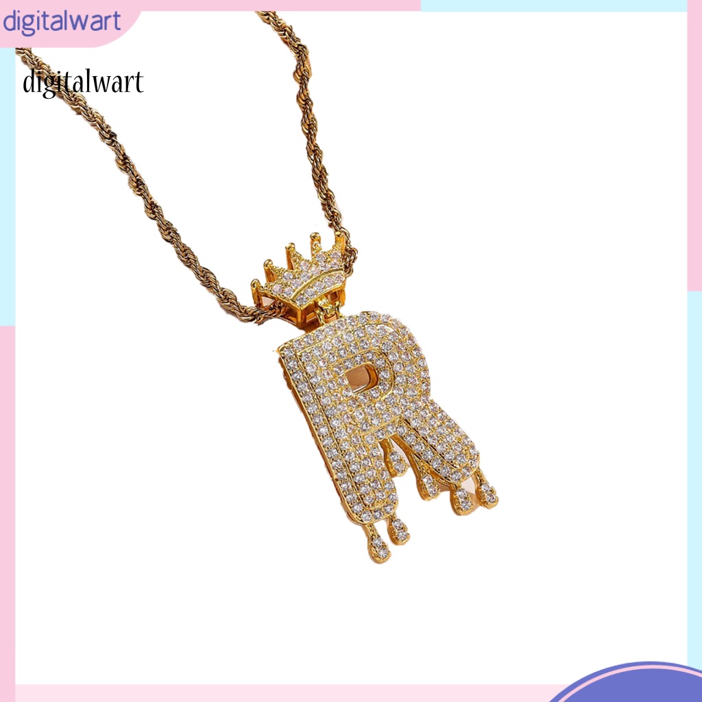 Kỹ Thuật Số| Vòng cổ Mạ Vàng 26 Chữ Cái Đính Đá Zircon Phong Cách Hip Hop