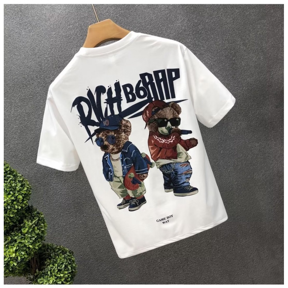 Áo Thun Cotton Ngắn Tay Cổ Tròn In Họa Tiết Hoạt Hình Phong Cách Hàn Quốc Cho Nam Cỡ S-5XL