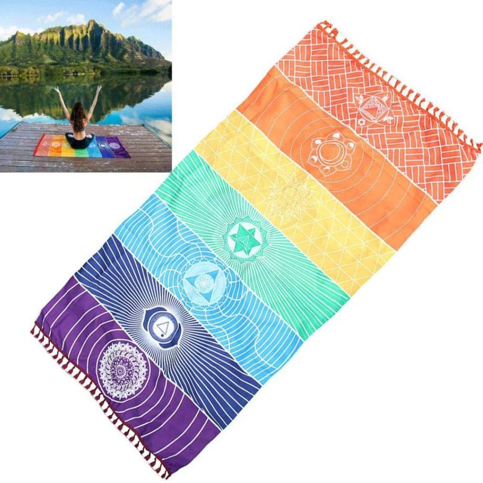 Meditation Yoga Rug Towels Mexico Chakras Tassel Striped Floor Mat Colorful