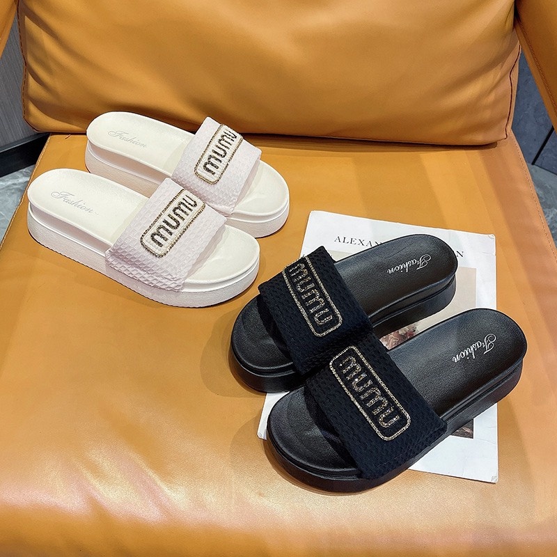 Dép bánh mỳ Fashion đúc nguyên khối cao su chữ CC đế cao 6cm FCC TRANGBIHUE