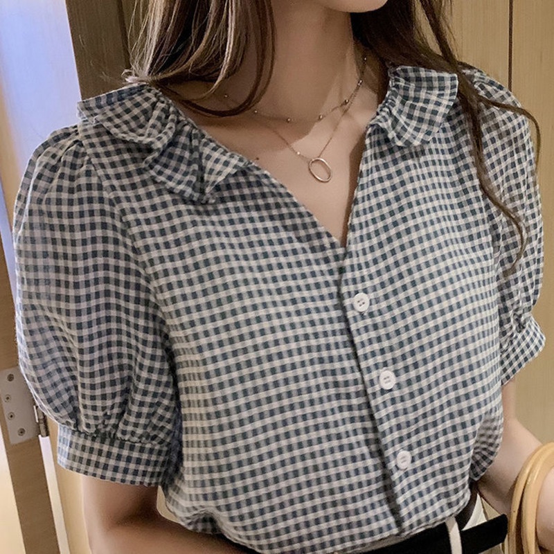 Áo Sơ Mi Chiffon Tay Ngắn Cổ Búp Bê Cỡ Lớn Thời Trang Mùa Hè Phong Cách Hàn Quốc Cho Nữ