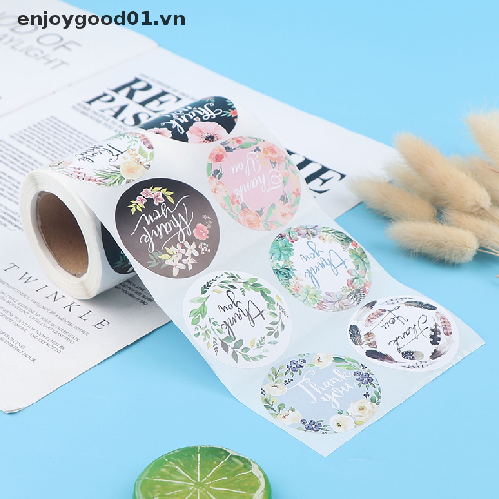 Bộ 500 Miếng Dán 2 Inch In Chữ Thank You 8 Màu Tùy Chọn