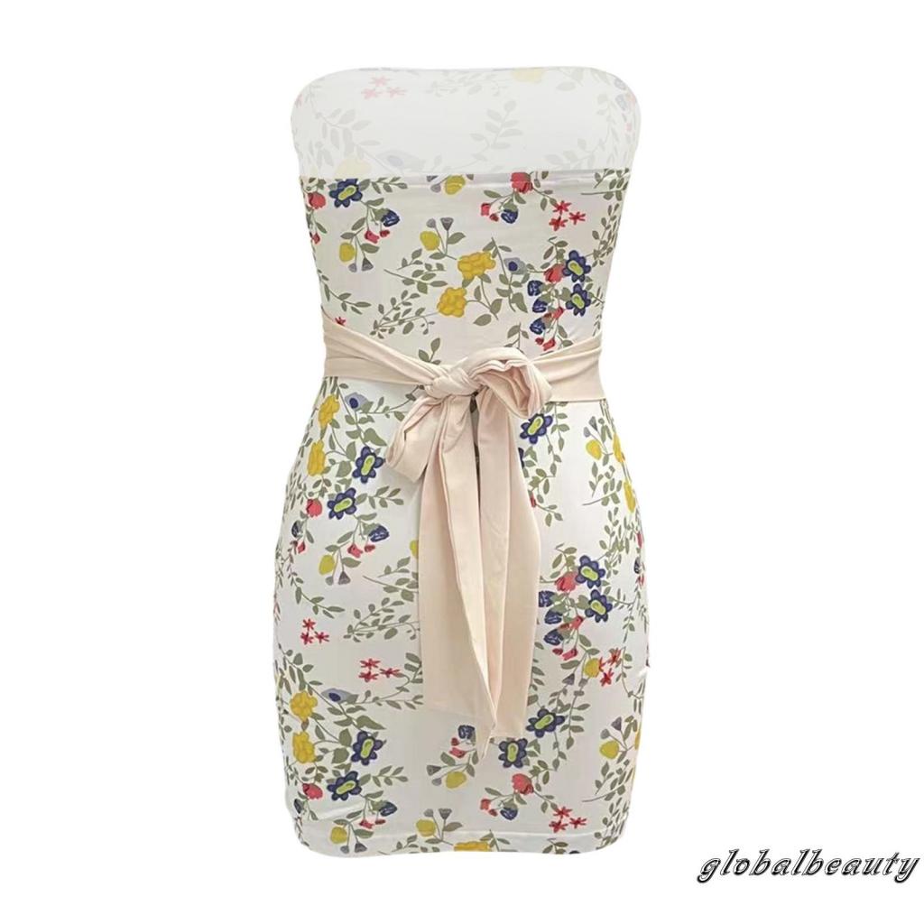 Đầm Mini Ôm Dáng Không Dây Hở Lưng In Họa Tiết Hoa Cho Nữ