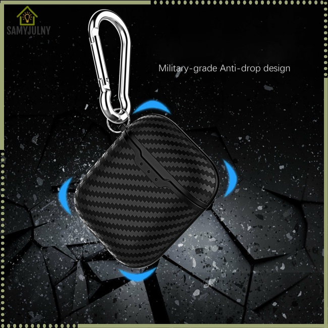 Vỏ Bảo Vệ Hộp Sạc Tai Nghe AirPods Bằng Sợi Carbon Mềm Chống Sốc Kèm Móc Khóa Tiện Dụng