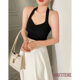 Áo Hai Dây Dệt Kim Hở Lưng Màu Sắc Trơn Thời Trang Mùa Hè Cho Nữ