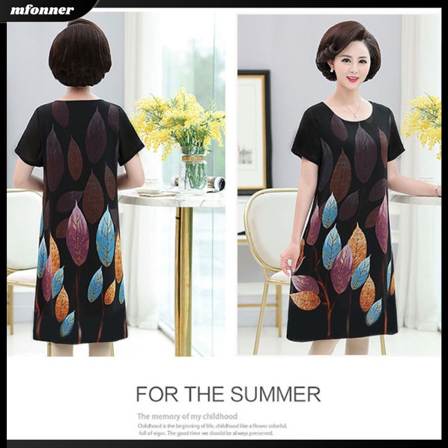 Đầm Midi Tay Ngắn Cổ Tròn Dáng Chữ A Vải Lụa Lạnh In Hoa Thời Trang Cho Bạn Gái