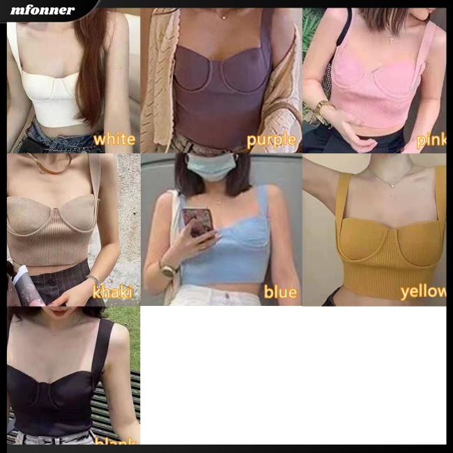 Áo Croptop Dệt Kim Không Tay Màu Sắc Đơn Giản Cho Nữ