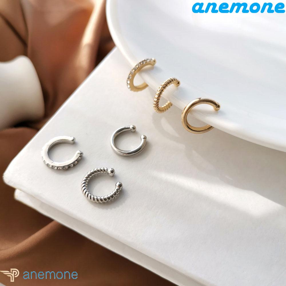 ANEMONE Khuyên kẹp vành tai bằng hợp kim đính đá zircon phong cách đường phố cá tính cho nữ