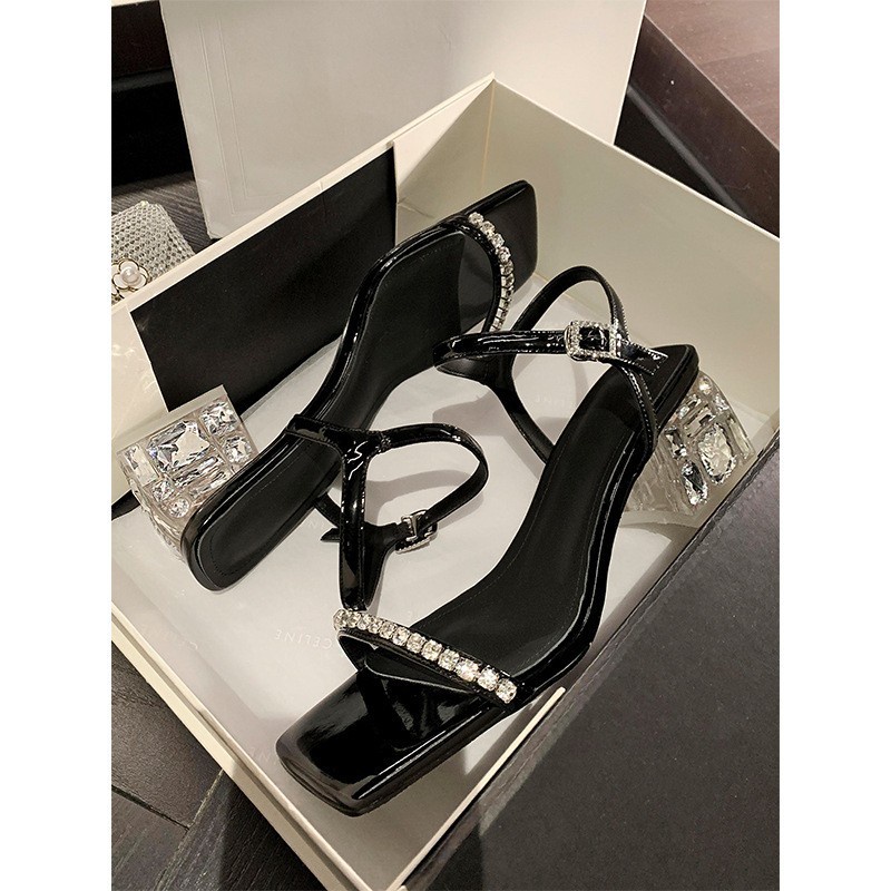 Giày Sandal Cao Gót Mùa Hè Gót Dày Quai Ngang Màu Bạc Phong Cách Hàn Quốc Đơn Giản Mẫu Mới 2023 Cho Nữ