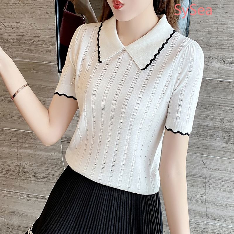 Áo Dệt Kim Cổ Polo Chất Liệu Lụa Lạnh Thời Trang Mùa Hè Cho Nữ