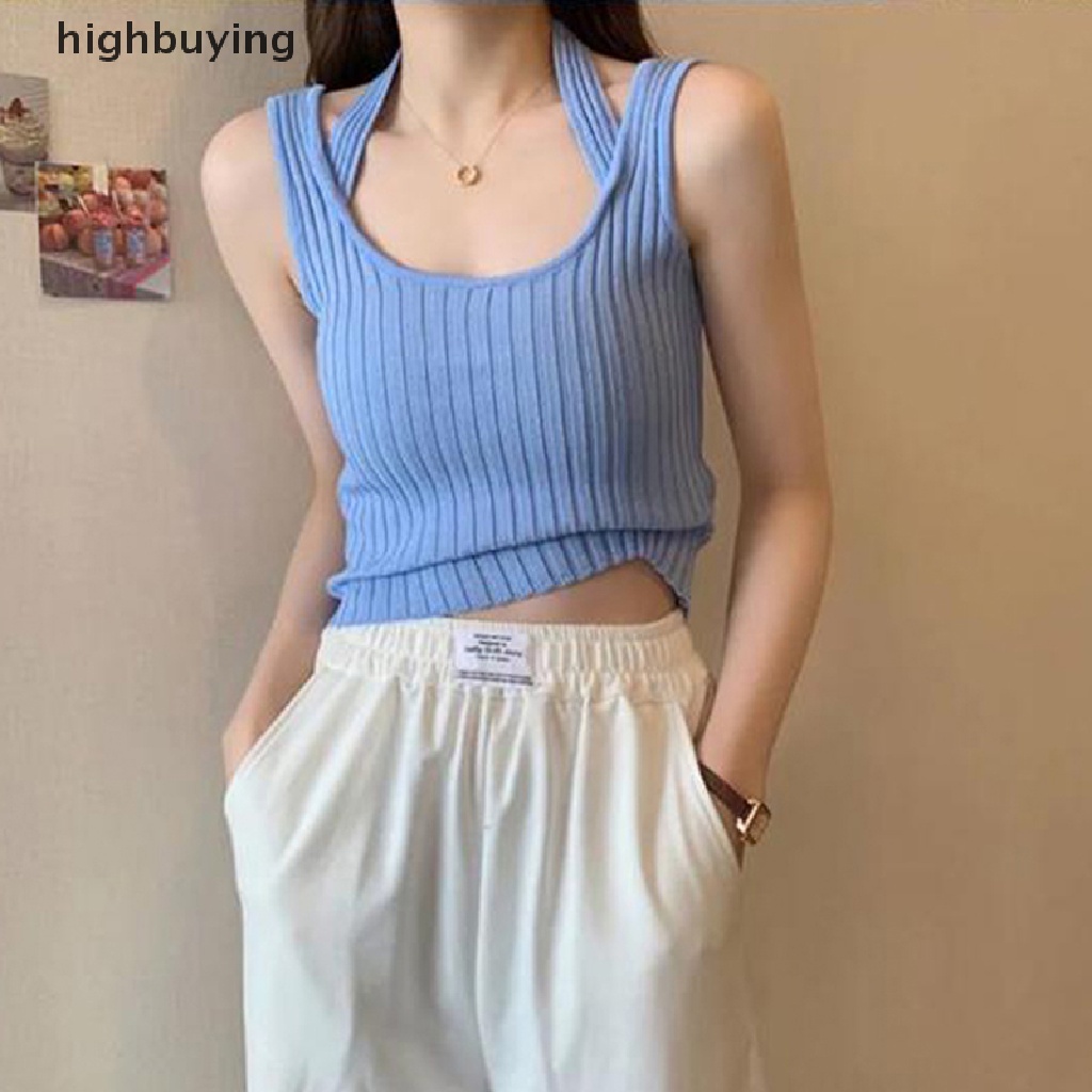Áo Hai Dây Dệt Kim Màu Sắc Trơn Quyến Rũ Thời Trang Mùa Hè Cho Nữ