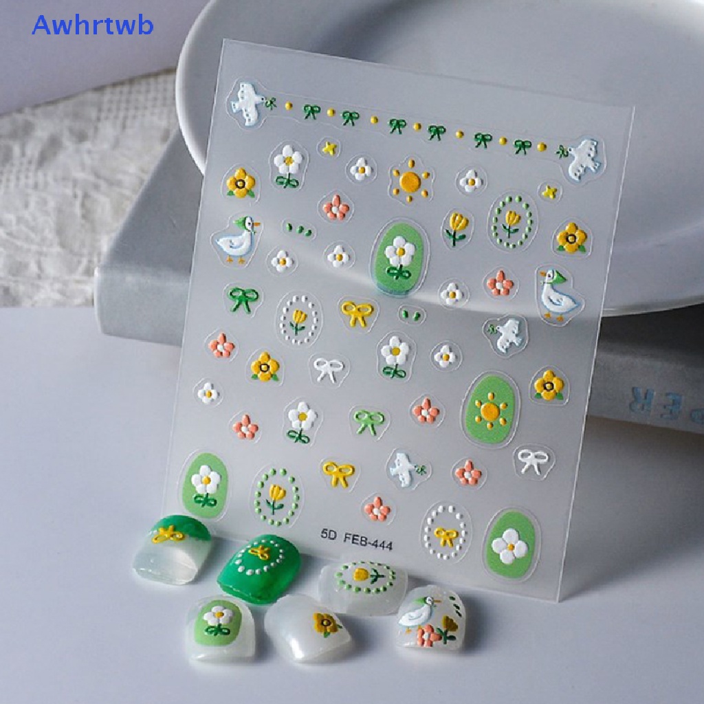 Miếng Dán Trang Trí Móng Tay Tự Dính Họa Tiết Hoa 5D Mới