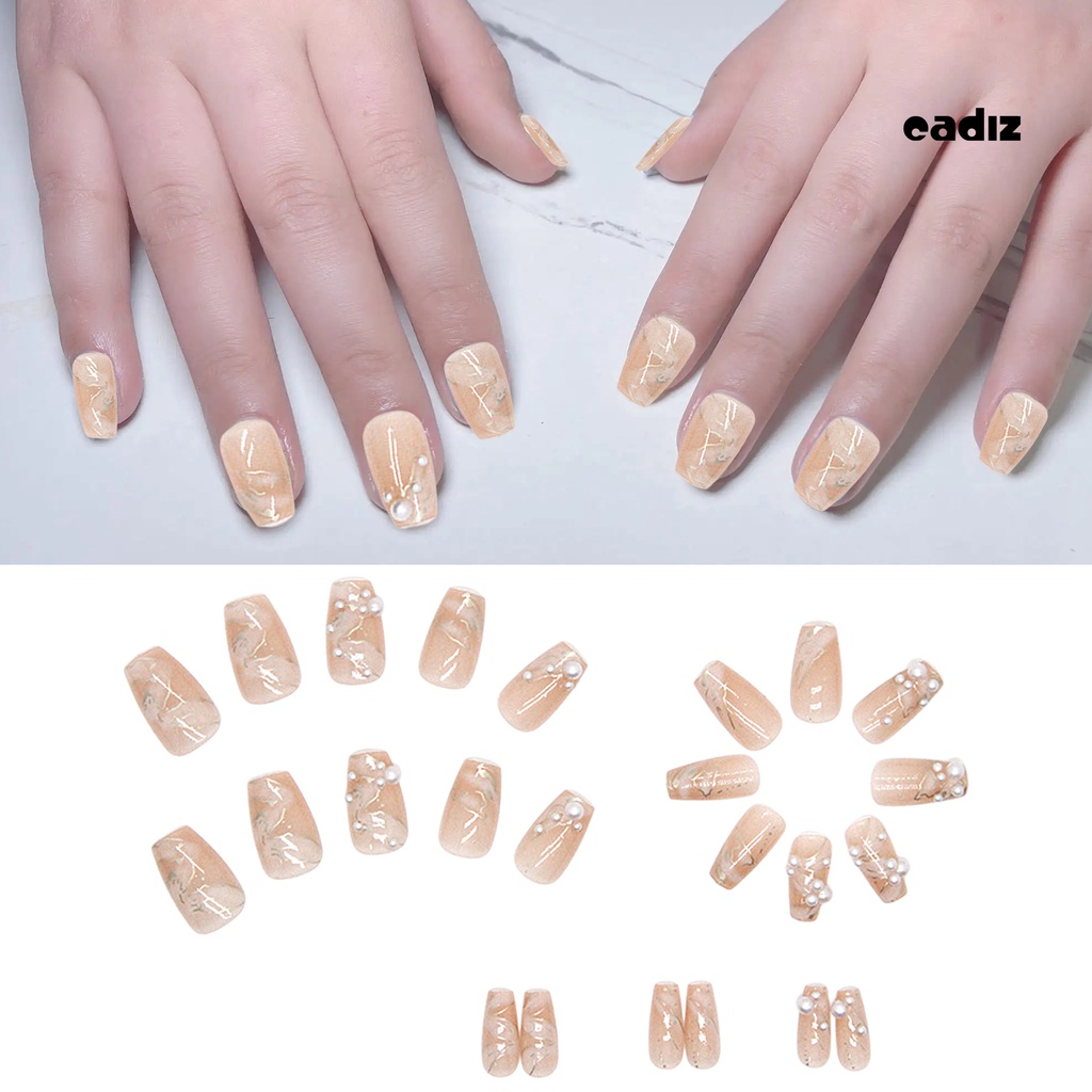 Bộ 24 Móng Tay Giả Trong Suốt Dạng Nhấn Đính Ngọc Trai Có Keo Độ Bóng Cao Cho Salon DIY