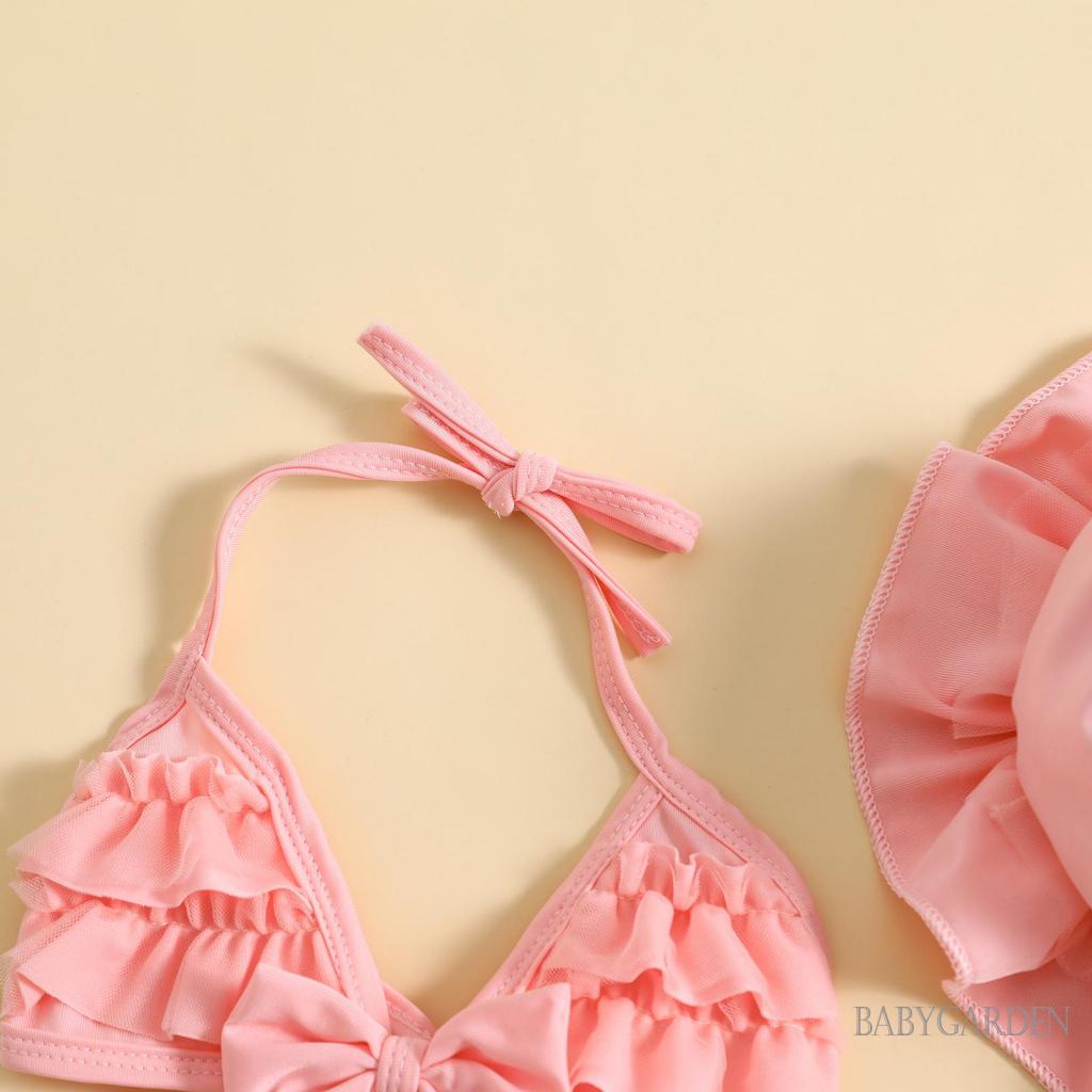 Set Đồ Bơi Mùa Hè Gồm Áo Cổ Treo + Quần Nhiều Lớp + Mũ Cho Bé Gái